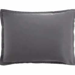 Taie d'oreiller avec volant satin de coton lavé grise
