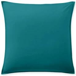 Taie d'oreiller avec volant en percale de coton lavé bleu canard