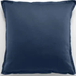 Taie d'oreiller avec volant satin de coton lavé bleue