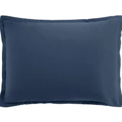 Taie d'oreiller avec volant satin de coton lavé bleue