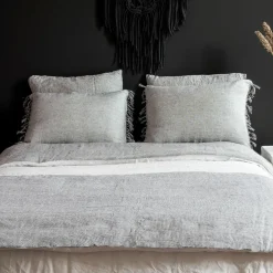 Taie d'oreiller en lin lavé et coton grise 65x65cm