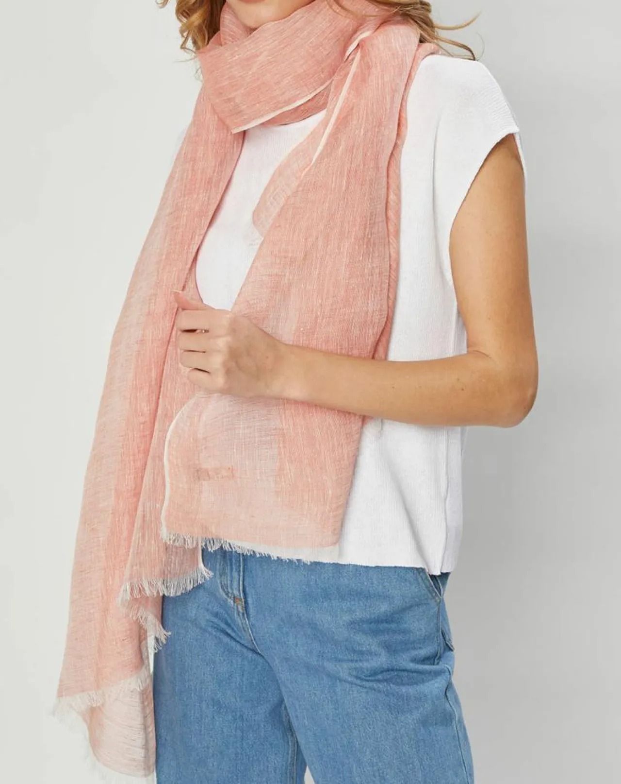 Étole 100% Lin Mosi corail - 70x200 cm