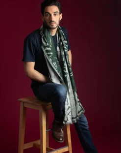 Étole 100% Soie Leandre verte - 70x190 cm