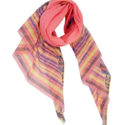 Étole Maria en Coton & Soie mélangés corail/multicolore - 90x180 cm