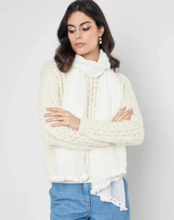 Étole Pompon blanche - 100x200 cm