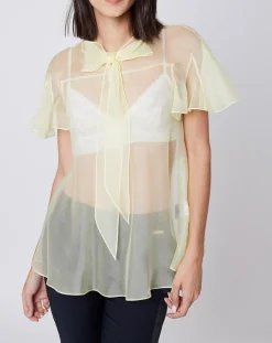 Top 100% Voile de Soie transparent jaune