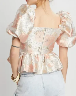 Top Brocard imprimé rose pâle/doré