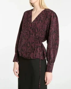 Top cache-cœur Caprice imprimé fantaisie lie de vin