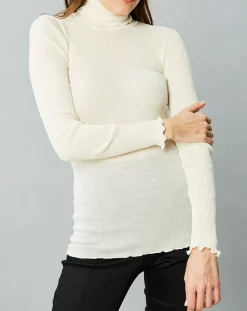 Top col roulé en Laine et Soie ivoire