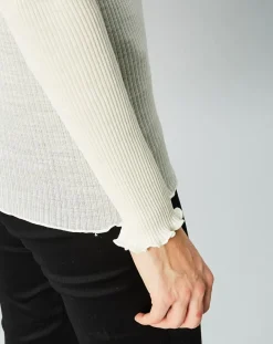 Top col roulé en Laine et Soie ivoire