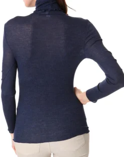 Top col roule laine et soie bleu