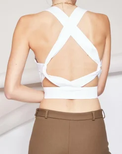 Top dos nu Agathe à brides croisées blanc