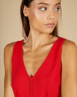 Top en Coton & Cachemire Juliette fines bretelles groseille
