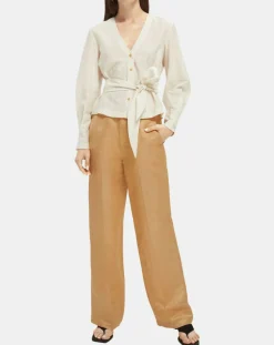 Top en Lin mélangé ceinturé écru