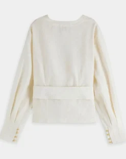 Top en Lin mélangé ceinturé écru