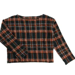 Top en Maille de Coton à carreaux marine/rouille