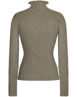 Top en maille Funnel Neck Cote Lurex argenté