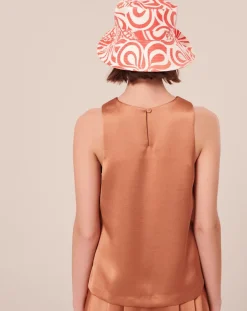 Top en satin fluide cognac