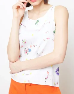 Top en Soie mélangé imprimé floral blanc