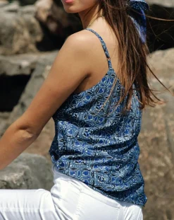 Top en Soie mélangée Naxos bleu