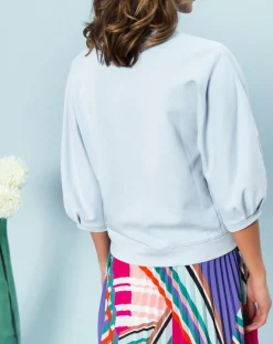 Top fluide unie Lina avec surpiqûres bleu ciel