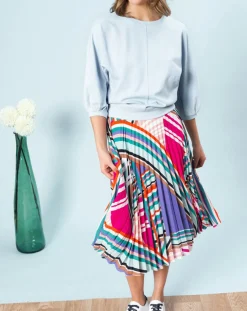 Top fluide unie Lina avec surpiqûres bleu ciel