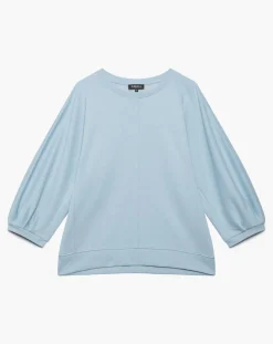 Top fluide unie Lina avec surpiqûres bleu ciel