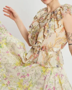 Top Gipsy volanté écru/multicolore