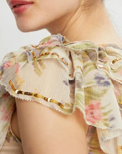 Top Gipsy volanté écru/multicolore