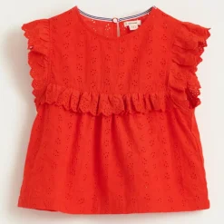 Top Hanna en Coton à broderie anglaise rouge