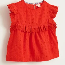 Top Hanna en Coton à broderie anglaise rouge