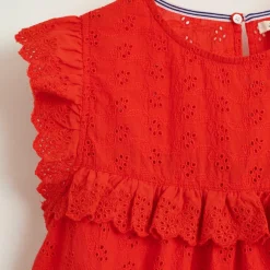 Top Hanna en Coton à broderie anglaise rouge