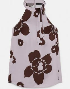 Top imprimé fleuri en satin parme
