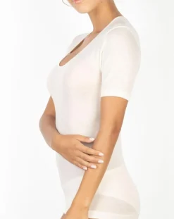 Top manches courtes Laine & Soie tissée ivoire