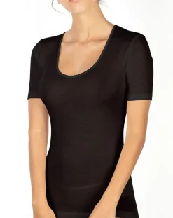 Top manches courtes Laine & Soie tissée noir