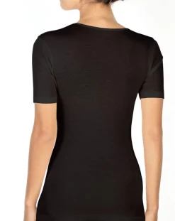 Top manches courtes Laine & Soie tissée noir