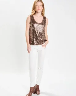 Top Paillettes Tess marron