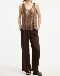 Top Paillettes Tess marron