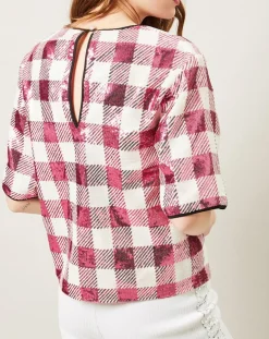 Top Saint-Tropez en sequins rose/blanc