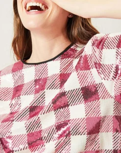 Top Saint-Tropez en sequins rose/blanc