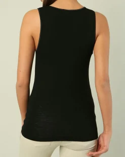 Top sans manches bord satin en Laine & Soie noir
