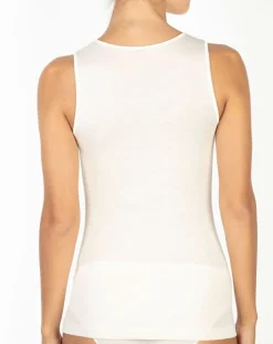 Top sans manches bord satin en Laine & Soie ivoire