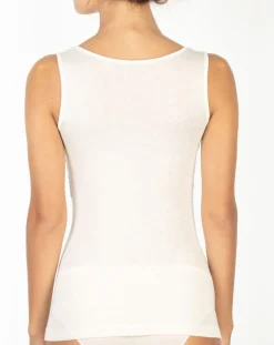 Top sans manches bretelles larges dentelle ivoire