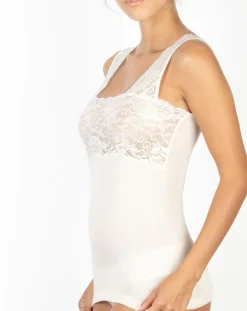 Top sans manches bretelles larges dentelle ivoire