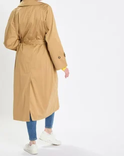 Trench long en Toile de coton mélangé beige