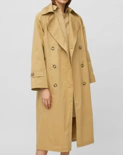 Trench long en Toile de coton mélangé beige