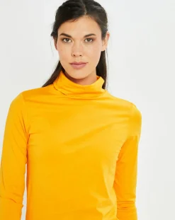 T-Shirt 100% Coton Bio col roulé jaune foncé