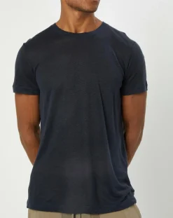 T-Shirt 100% Lin manches courtes Col Rond bleu marine