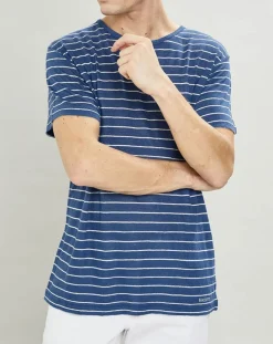 T-Shirt 100% Lin marinière bleu moyen