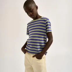 T-Shirt 100% Lin Mogo rayé gris/bleu